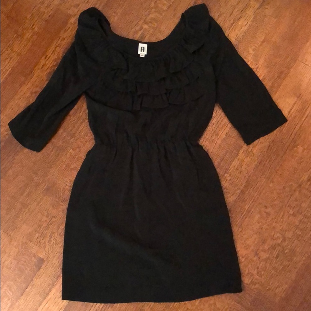 Black Ruffle Silk Dress